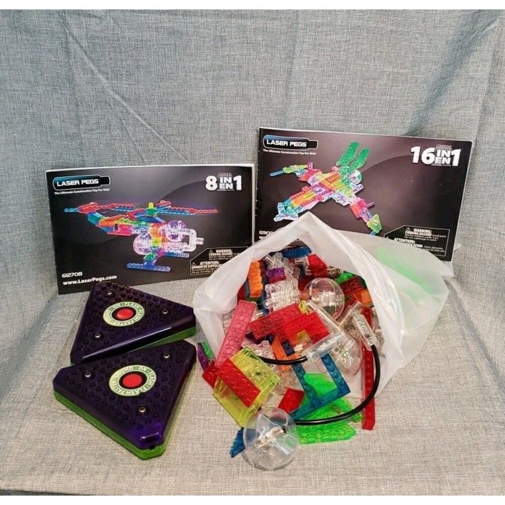 100+ Piece Laser Pegs Lot Clear & Color Light Up Bricks LED plus 2 Power Bases